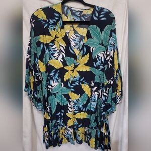 Label Of Love Tropical Beach Cover Up Mini Dress Boho Size M Bell Sleeves Ruffle